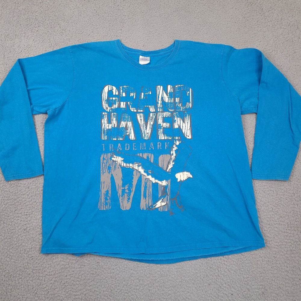 Grand Haven Michigan T-Shirt Womens 2XL Blue Teal Eagle Long Sleeve Gildan